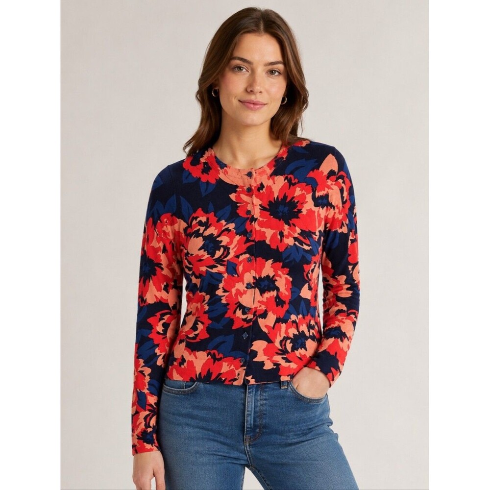 Tommy Hilfiger Cotton Button Down Floral Colorful Y2K Long Sleeve Cardigan S/P